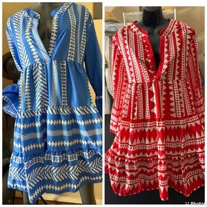 Choose a color or Choose to bundle.  Blue and Red Geometric Long Sleeve Dress.